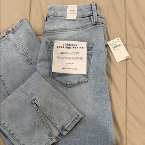 NWT Good American Good Boy Straight Petite with split hem jeans super high rise